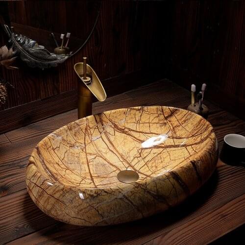 American Ceramic Countertop Basin European Marble Pattern Bathroom Washbasin Household Washbasin Single Basin Sink Basins Set