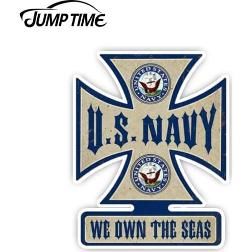 JumpTime 13cm x 10.2cm Funny Retro Navy Iron Cross Sign Car Stickers We Own The Sea Vinyl Decal Waterproof Car Accessories