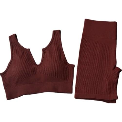 2Pcs Seamless Sport Set Women Two Piece Crop Top Bra Shorts Workout Outfit Fitness Wear Run Gym Suit Female Yoga Sets Clothes