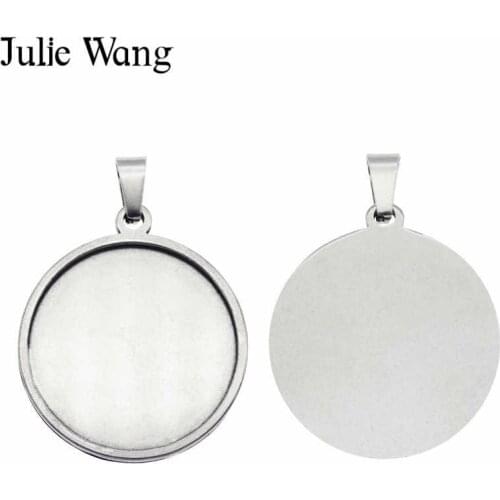 Julie Wang 1PCS 25/30mm Stainless Steel Round Bezel Cabochon Base Settings Blank Tray Pendant Bracelet Jewelry Making Accessory