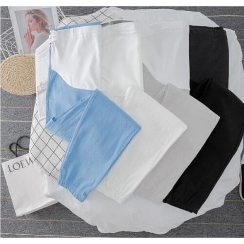 Pregnant Women Summer Thin Outer Wear High Waist Abdomen Cotton Pants Maternity Casual Linen Trousers Slim Hem Belly Sport Pants