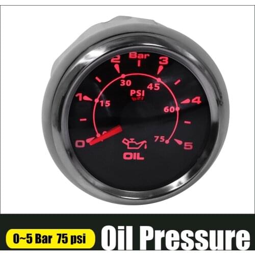 Waterproof 52mm Oil Pressure Gauges 0-5 Bar 75 Psi Oil Press Meter with 8 Color Backlight Stainless Steel Bezel Gauge