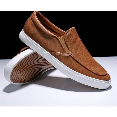 Men Pu Leather Flats Shoes Slip On Outdoor Casual Shoes Low Top Lazy Shoes Non Slip Loafers Moccasins For Male