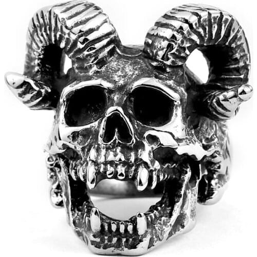 Drop Ship Goat Head Skull ring 316LStainless Steel For Man Cool Punk Male Ring Personality Style Jewelry