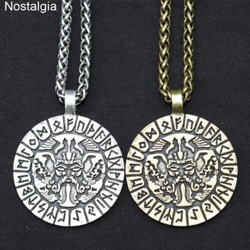 Nostalgia Odin Valknut Symbol Raven Wolf Amulet Norse Runes Jewelry Viking Pendant Necklace Men