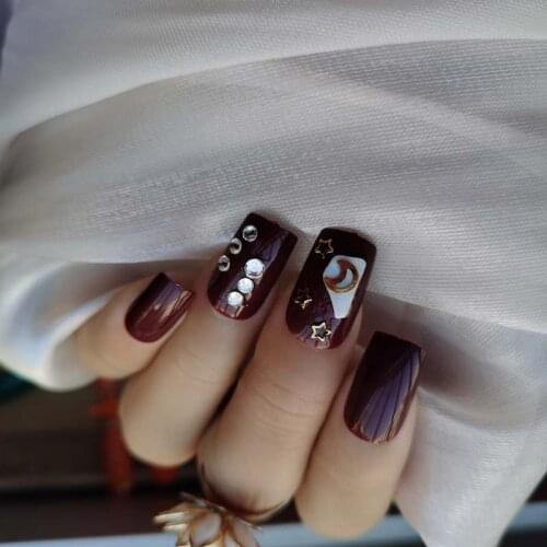 2021 latest fake nails fine high heel 24 pieces design filled with crystal diamond Vampire color