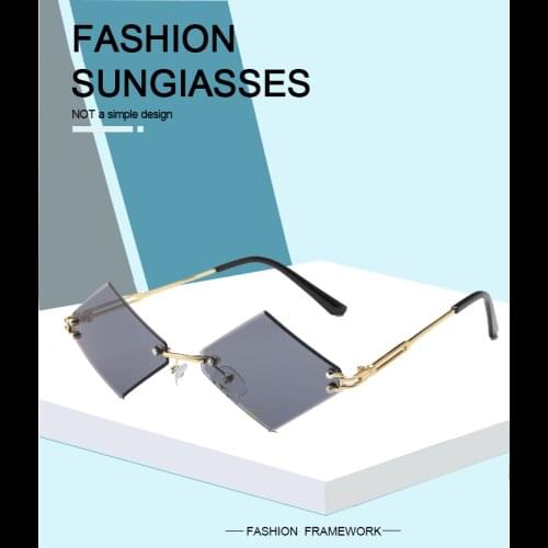 2021 New Trendy Fashion Sunglasses Ocean Lens Sunglasses Frameless Metal Small Frame Diamond Glasses