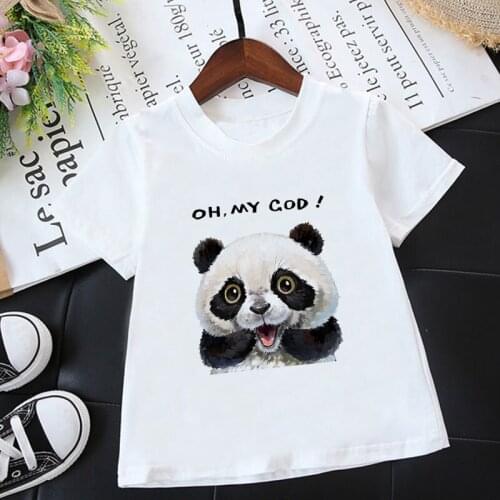 Novelty T-shirt Boy Toddler Summer Short Sleeve Funny Oh My God Girls Tshirt Panda Cartoon Kids Clothes Kawaii Girl T Shirt Cute