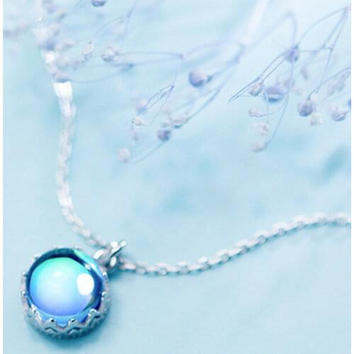 New Fashion Unique Blue Dream Island Aurora Round Blue Crystal Pendant Necklace Jewelry Gift