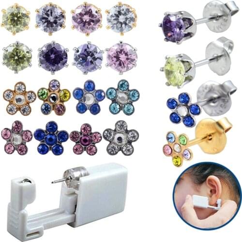1Unit NO PAIN Safety Sterlised Disposable Device Machine Tools Piercing Easy Ear Piercer Sterile Bezel Dasiy Flower Ear Stud