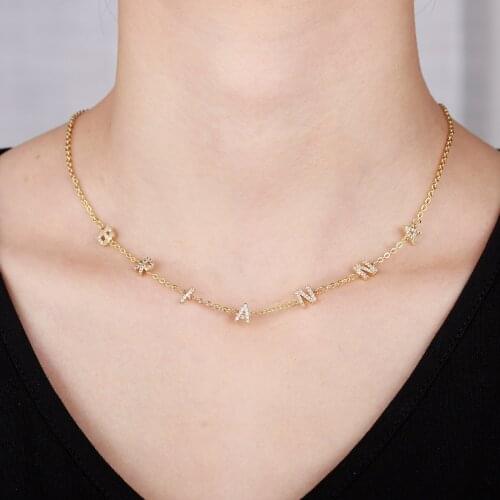 Personalized Name Letters Necklace Customized Charm Necklace Iced Out Gold Stainless Steel Name Pendant For Women Jewelry Gift