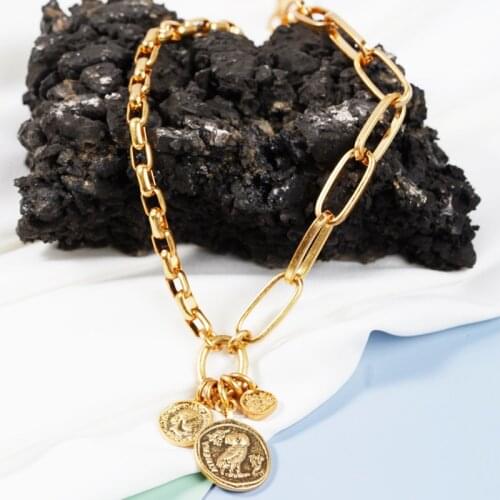 Old coin metal necklaces Gold Color Coins Pendant Necklace Women Men France Lecoqgaulois Trendy Jewelry Sets girl friend gift