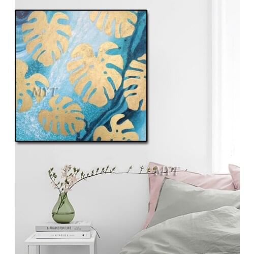 2020 Top Fashion Posters And Prints Wall Art Paint By Number Hand Painted Mural Golden Leaves Home Decoration Picture Canvas