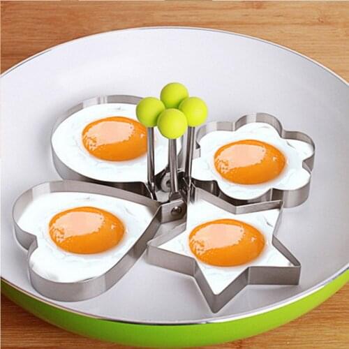 Hand Stainless Steel Heart/Star/Circle/Flower Shaper Fried Egg & Pancake Rings Mould , Home Omelette Gadgets for Egg Cooker