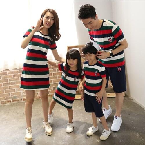 Family Matching Clothes Striped Shirts DressFather Mother Daughter Son Mom Mommy And Me Clothes Dress Couple Family Look Outfit