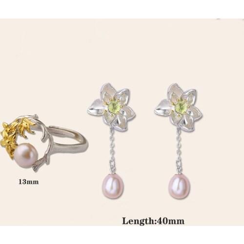 Earrings Flower Chinese Style Tassel Studs Lover Anniversary Gift Elegant Women Pearl S925 Olivine Expression Of Love Girl Ring