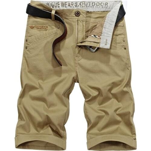 Summer Cargo Short Men Casual Solid Color Knee Length Mens Shorts Bermuda Masculina 98% Cotton Breathable Mid-waist Board Shorts
