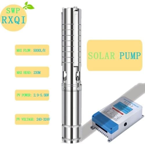 SOLAR WATER PUMP 4" Solar Submersible Pump MPPT AC/DC 216v 2200w or 3HP Max Flow 5000L/H Max Head 230m Outlet 1.25" irrigation