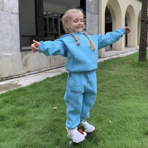 Warm clothes Kids Hoodies Two Pieces Sets letter Brand Solid Sweatshirts Long Track Pants Autumn Winter