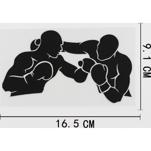 16.5CMX9.1CM Boxing Sport Athlete Sparring Fight Beat Ring Vinyl Car Sticker Black/Silver 8A-0253