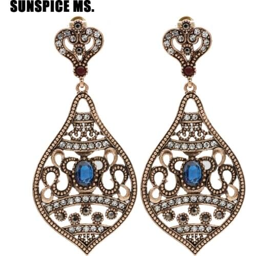 SUNSPICE-MS Vintage Big Earrings For Women Turkish Ethnic Wedding Drop Earring Max Brincos Grandes Antiuqe Gold Color Wholesale