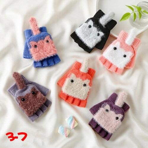 Knit Kids Fingerless Gloves Baby Boys Girls Winter Hand Wrist Warmer Flip Cover Childrens Gloves Clamshell Gloves For Kids