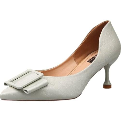 Fashion Single Shoes Female 2019 Spring And Autumn New Wild Net Red Pointed Shallow Mouth Buckle Buckle Professional High Heels