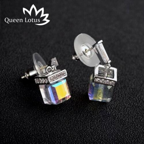 Queen Lotus 2017 New Design Summer Style Symphony Square Zircon Crystal Earrings Temperament Sweet Fashion Earrings For Women