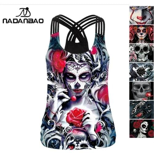 NADANBAO 2021 Purim Vest For Women Skeleton Cosplay Tank Tops Banshee Print Gothic Style Tops Streetwear Skull Head Top