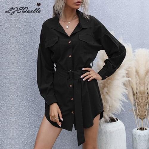 LZEQuella Elegant Shirt Dress Women Buttons Sashes Belt Dress Mini Short Spring Dresses Streetwear Summer Clothing Vestidos
