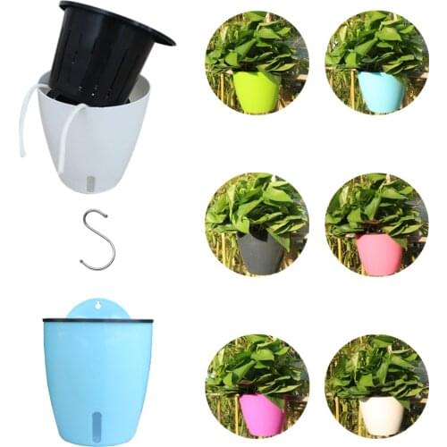 1PCS automatic water absorption wall hanging round plant flower pot garden balcony outdoor plastic planting box