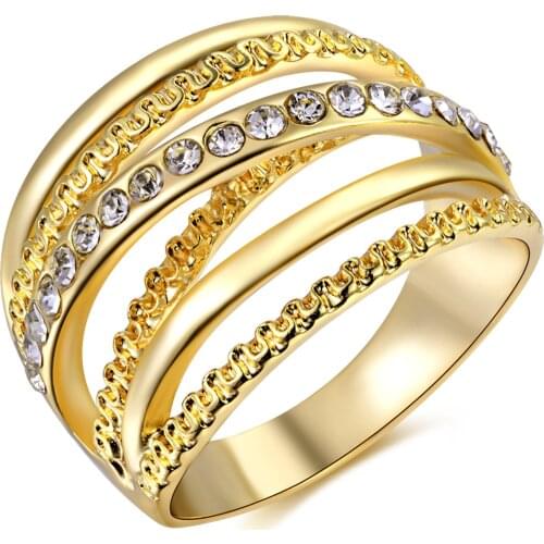 18k Gold Color Multilayer Cross Ring for Women Girls Fashion Jewelry Rhinestone Engagement Valentine Present Rings Best Gift