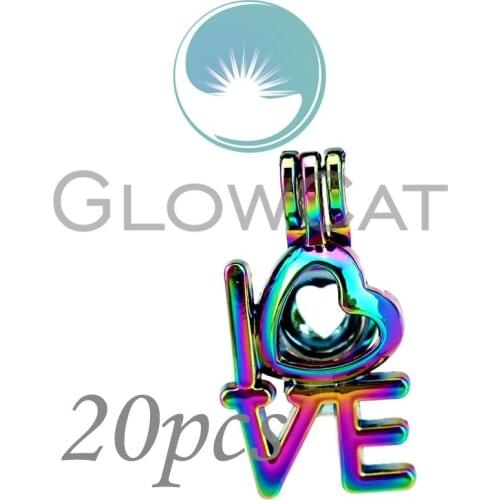 20x CC844 Rainbow Color Letter Love Beads Cage Jewelry Making Essential Oil Diffuser Pearl Cage Locket Pendant