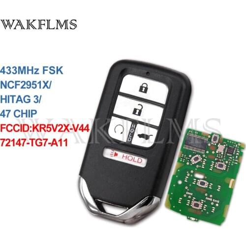 5 Buttons 433MHz NCF2951X / HITAG 3 / 47 CHIP Keyless Go / Entry Car Key For Honda Pilot Elite Civic CR-V 72147-TG7-A11