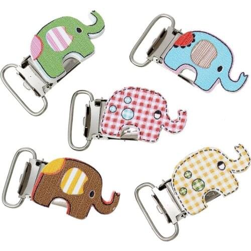 LF 5Pcs Elephant Wooden Metal Baby Pacifier Clip Solid Color Holders Cute Infant Soother Clasps Holders Accessories Diy Tool