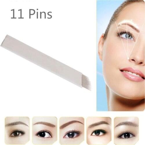 50 PCS Laminas Agulhas Tebori Microblading 11 Needles Permanent Makeup Tattoo Needle Flex Blades for Eyebrow Manual Pen