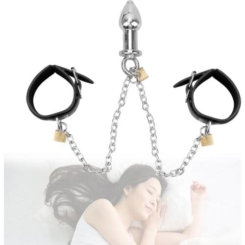 Leather Wrist Cuff Anal Plug Handcuff Bondage Kit Sex Restraints with Anal Plug Erotic Sex Toys For Women Adult Products