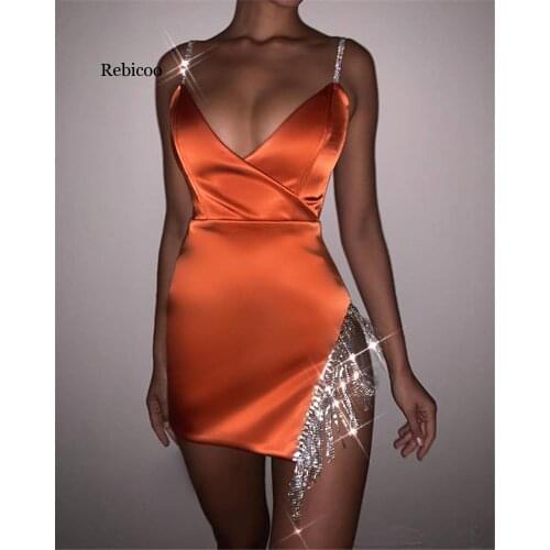 Satin Sexy Women Tassel Party Dress Sleeveless Side Split Bodycon Dress For Women Summer Dress Elegant Diamond Vestidos