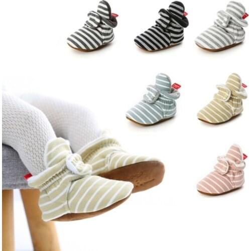 Newborn Baby Toddler Shoes 0-1 Year Old Baby Shoes Handmade Cotton Blend Shoe Stripe Black Baby First Walkers