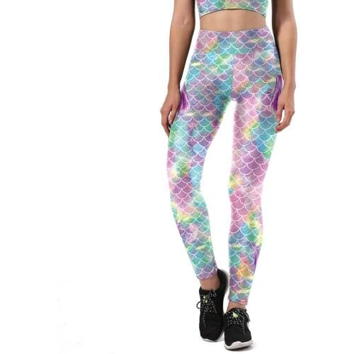 Color Scales 3D Printing Fitness Leggings Women Sexy Mermaid Cosplay Slim Tight Pants High Waist Hip-Lift Sports Casual Leggings
