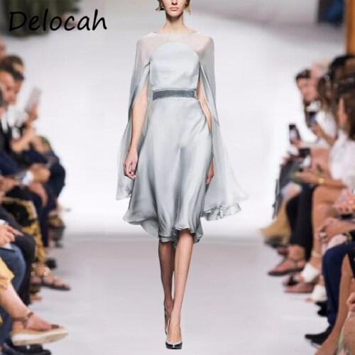 Delocah New 2021 Summer Women Fashion Runway Party Midi Dress Batwing Sleeve High Waist Solid Printed Ladies Dresses Vestidos