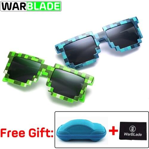 WarBLade Cycling Kids Sun glasses Square Mosaic Sun Glasses Children Pixel glasses Trendy Boys Girls Glasses With Case