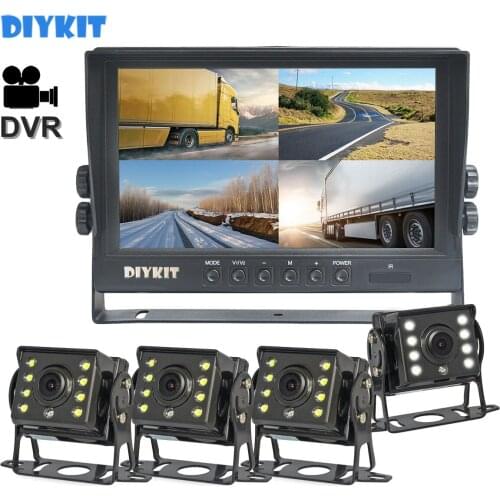 DIYKIT 9inch 4CH AHD IPS Recorder DVR Car Monitor Vehicle Truck Night Vision Rear View Camera Support SD Card Recording