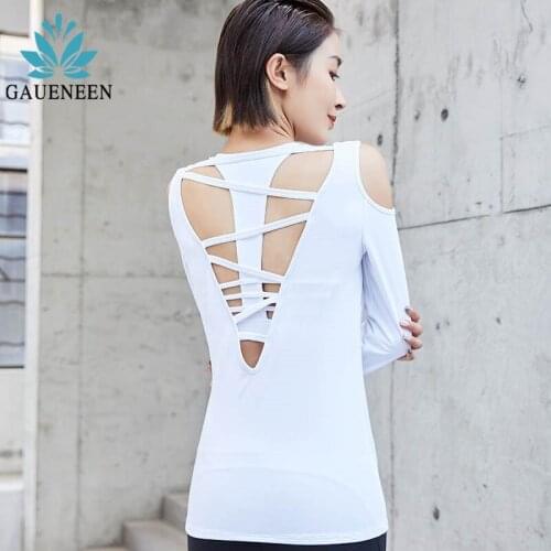 GAUENEEN Women Hollow Out Yoga Top Sportswear Female Running Fitness Shirt Gym Workout Quick Dry Sports Tops Long Sleeve Top