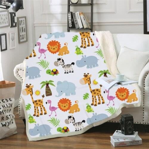 Carton Animal Sherpa Blanket for Beds Tropical Animal Zoo Velvet Plush Throw Blanket Dinosaur Bedspread for Adults Kids