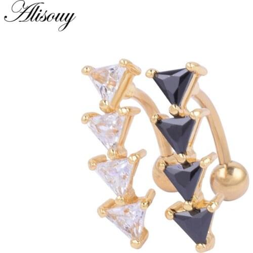 Alisouy 1pc Hiphop Style Navel Black Triangle Cubic Zirconia CZ Piercing Navel Bell Button Rings Sexy Body Jewelry For Women