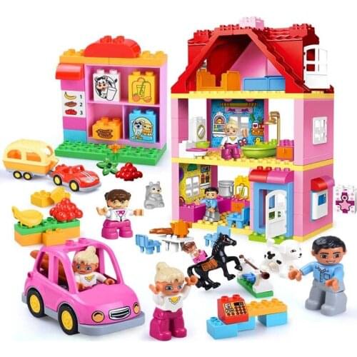 Pink City Girl Princess Building Blocks Large Particles Enlighten Figure Family House Kids Educational Bricks Toys Children Gift