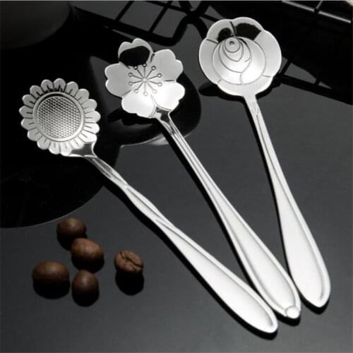 Tea Coffee Mixing Spoon Gold Spoon Long Handle Dessert Stainless Steel Vintage Teaspoons Drink Tableware Flowers Design