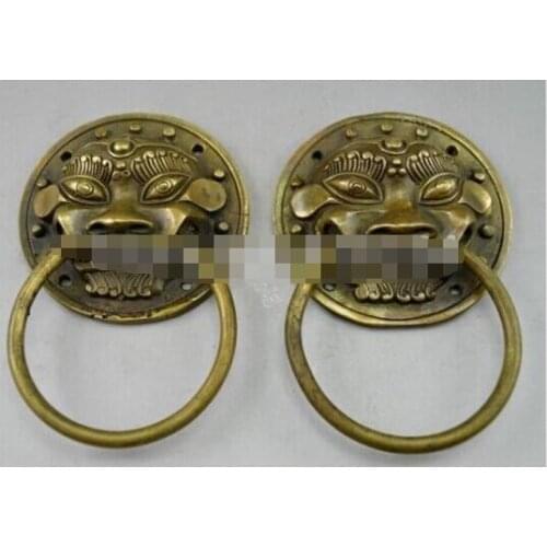 Copper Brass craft B0602 425Collectible Decorated Old Handwork Copper Hammered Pair Dragon Door knocker statue