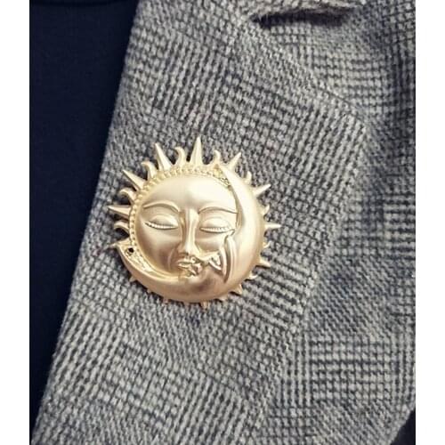 2020 Retro Metal Sun, Moon, Brooch, Antique High-end Temperament Sweater Pin Coat Accessories Women Copper,zinc Alloy Hyperbole